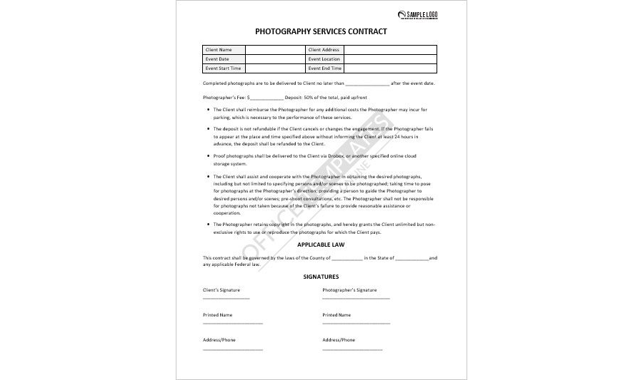 Photography Contract Template in MS Word