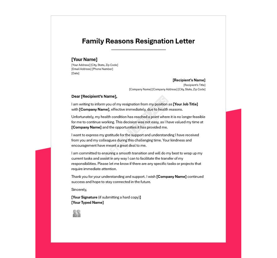 Family Reasons Resignation Letter