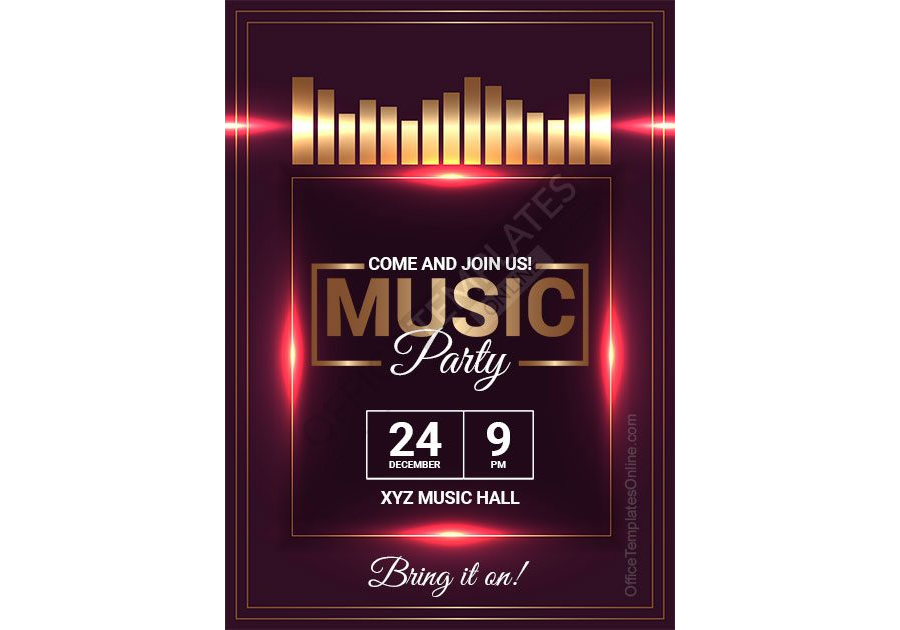 Music Party Invitation Format for MS Word