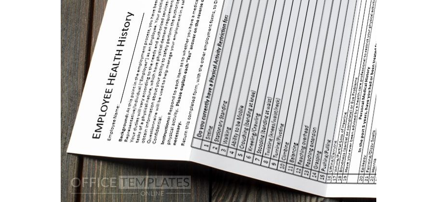 Employee Health History Form Template in MS Word