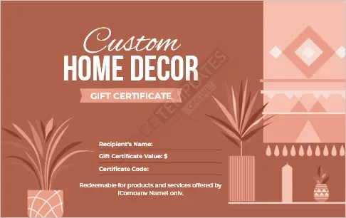 Custom Home Decor Gift Certificate Template