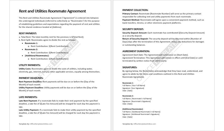 Rent and Utilities Agreement Template