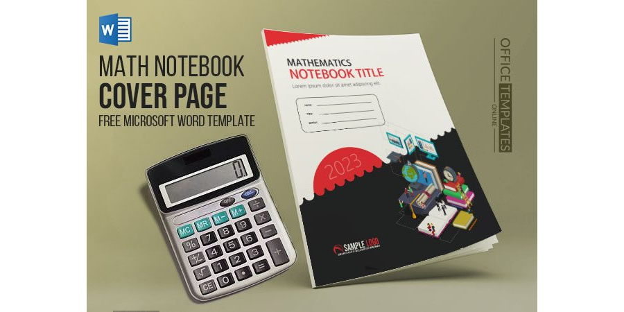 US Letter Size Math Notebook Cover Page Design in MS Word