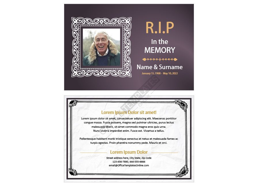 Download Horizontal Funeral Memorial Tribute Card with Photo in Microsoft Word