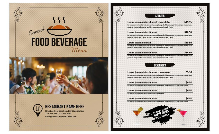 Download Food & Beverage Menu Formats in Microsoft Word