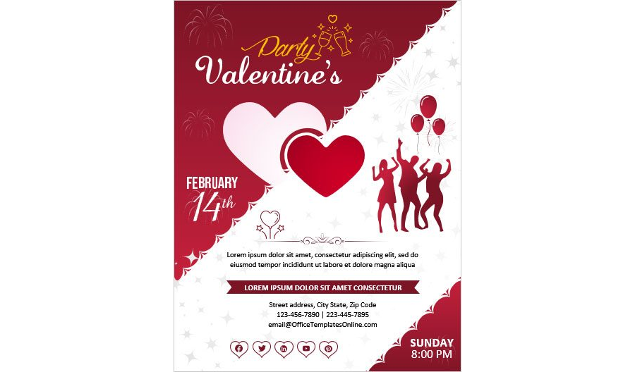 Download Valentine's Party Flyer Template for MS Word