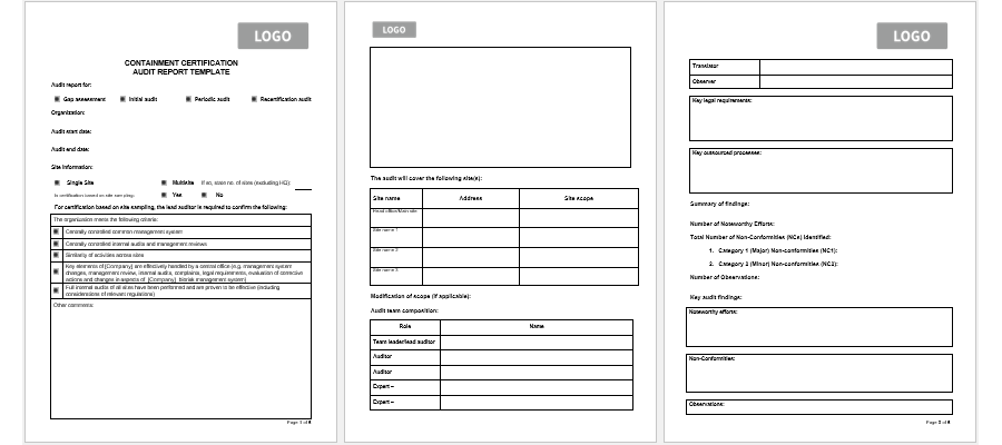 Containment Certification Sample -Audit Report