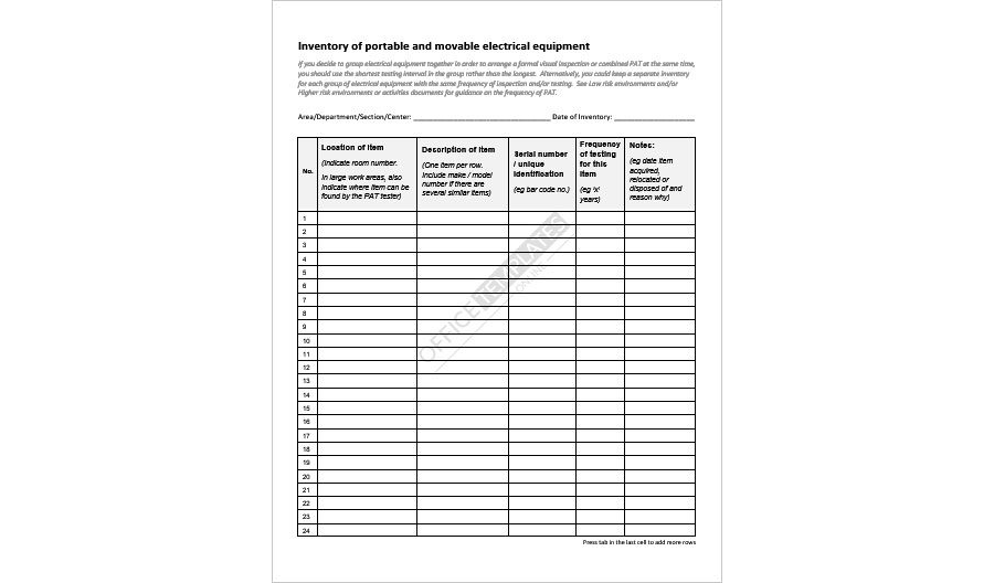 Download Portable & Moveable Electric Equipment Inventory Template
