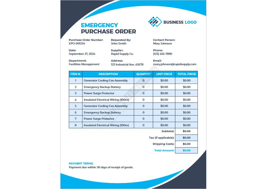 Emergency Purchase Order Template