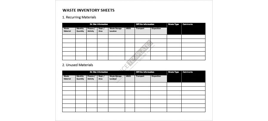 Download Waste Inventory Sheet Template for Microsoft Word