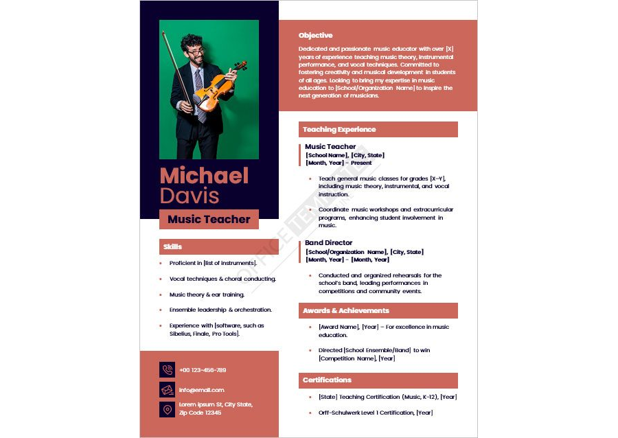Music Teacher Resume Template