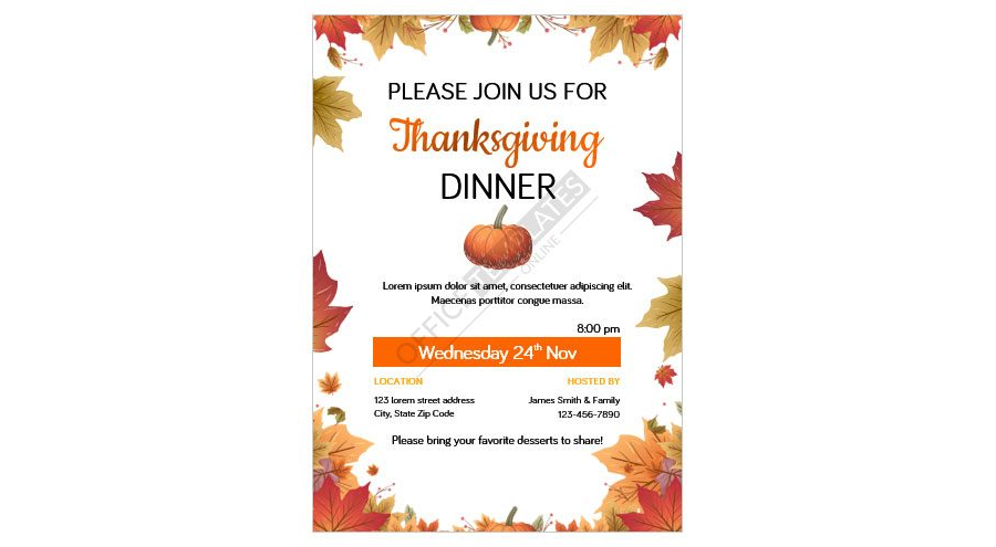 Download Thanksgiving Dinner Invitation Card Format for Microsoft Word