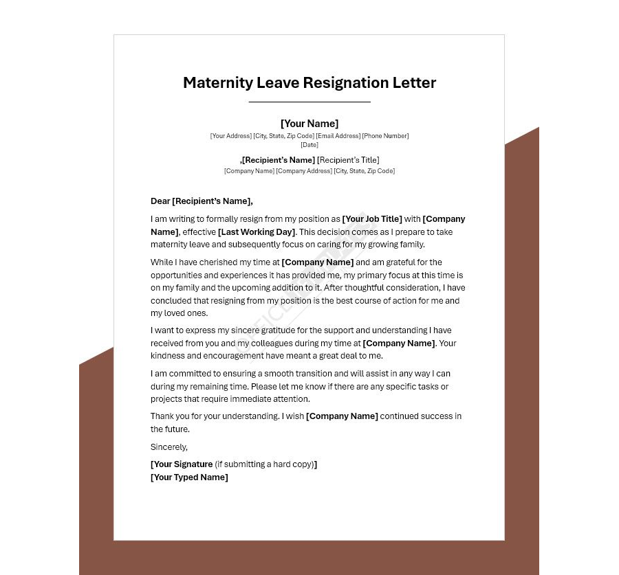 Maternity Leave Resignation Letter