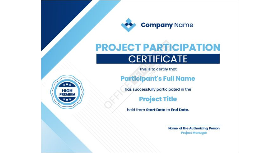Project Participation Certificate Template