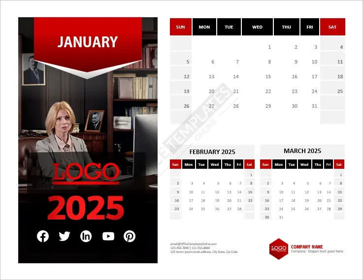 Download Month Calendar Template in Pretty Black & White Layout with Front and Back Design