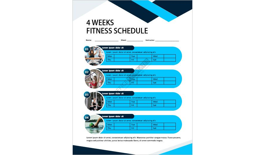 Download Four Weeks Workout Schedule Template for MS Word