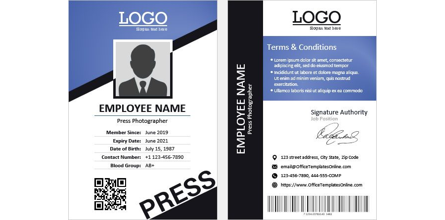 Download Press Photographer ID Card Template for MS Word