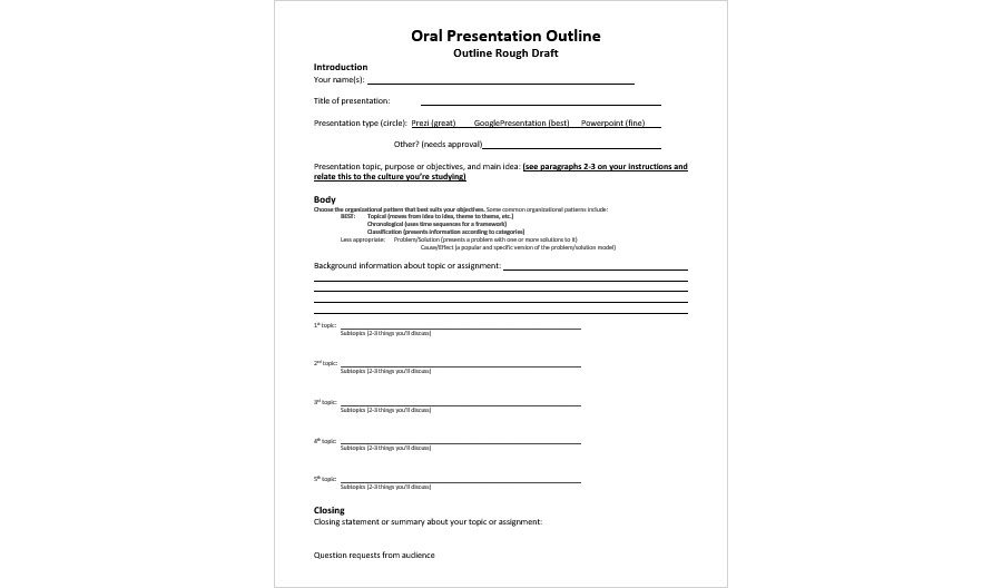 Download Oral Presentation Outline Template