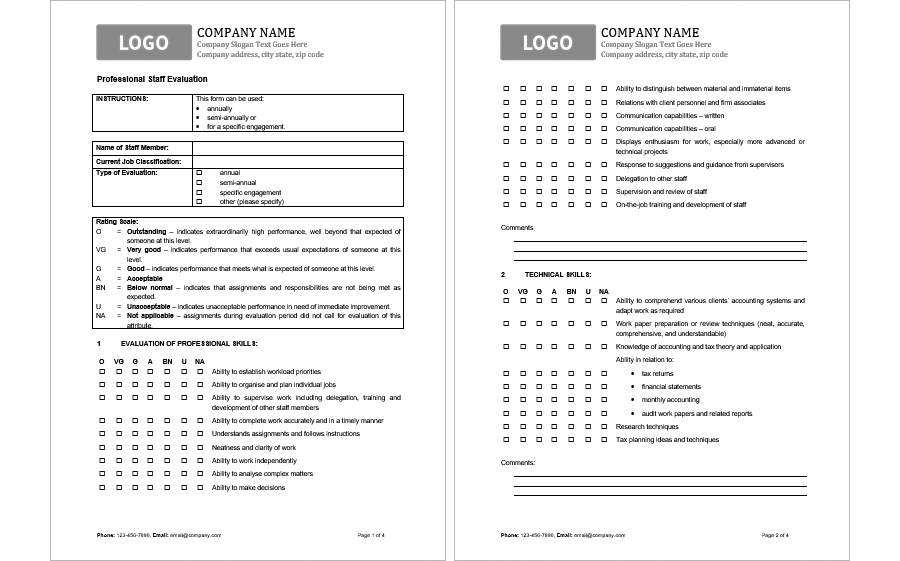 Professional Staff Evaluation Form