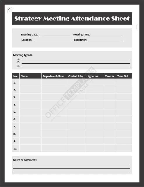 Strategy Meeting Attendance Sheet Template