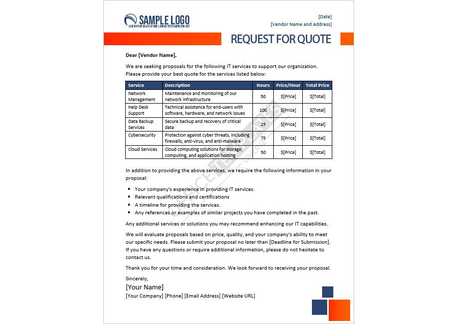Download IT Services Request for Quote RFQ Template in MS Word Format