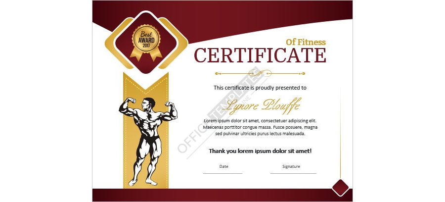 Download Best Sports Fitness Certificate Design for MS Word
