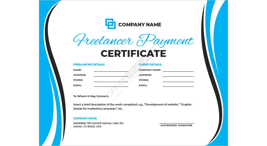 Freelancer Payment Certificate Template