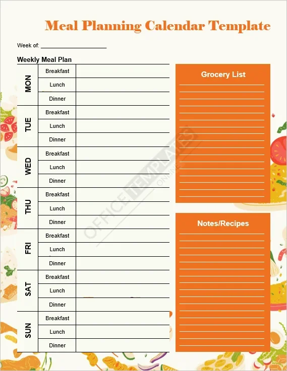 Meal Planning Calendar Template