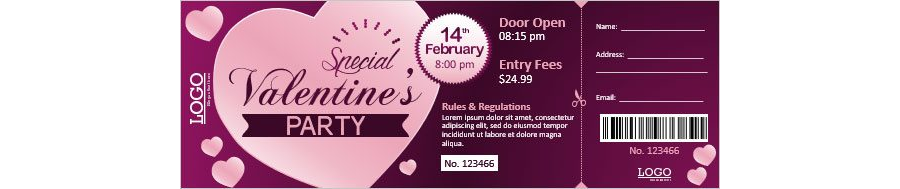 Download Valentine's Day Event Ticket Template for MS Word