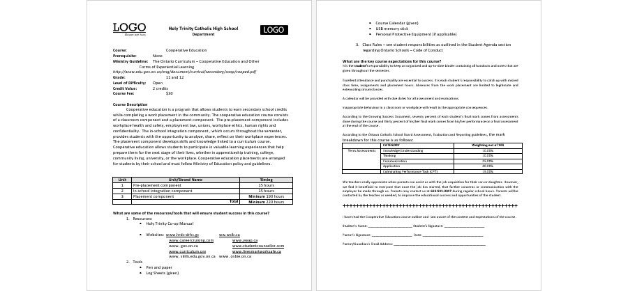 Download Co-operative Education Course Outline Template