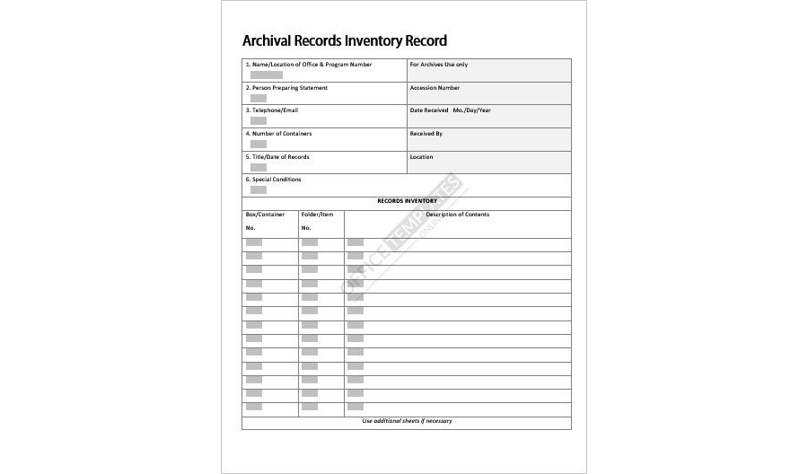 Download Archival Record Inventory Template