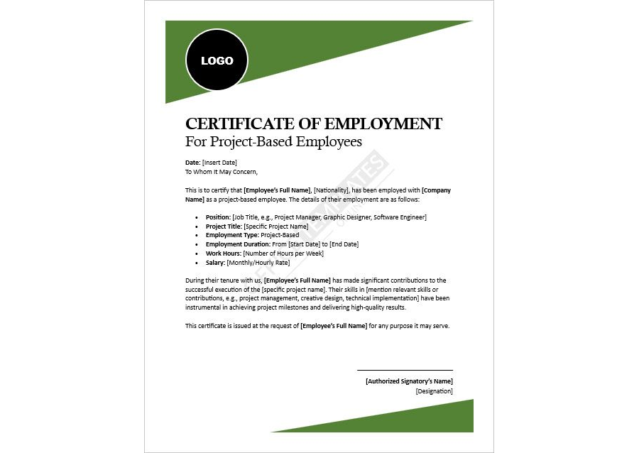 Certificate of Employment Template for Project-Based Employees