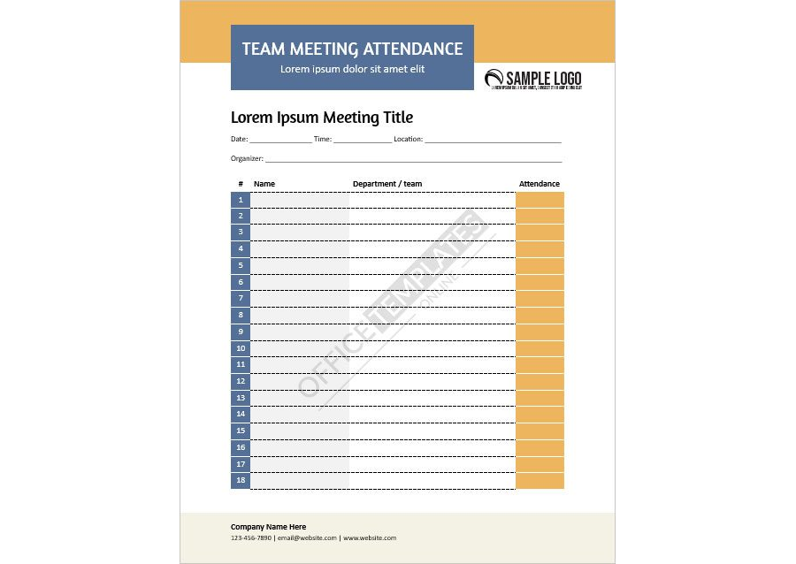 Team Meeting Attendance Sheet Template in MS Word Format