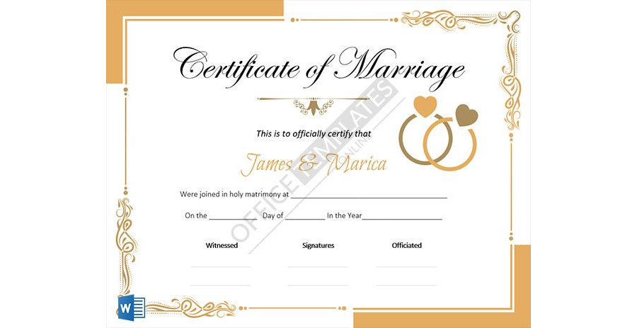 MS Word Certificate of Marriage Template