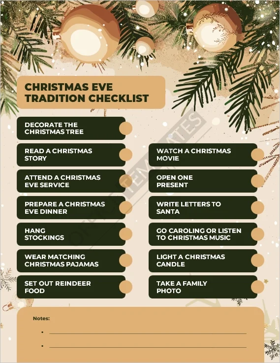 Christmas Eve Tradition Checklist Template