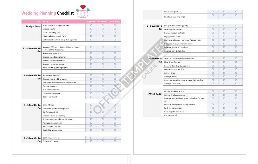 Wedding Planning Checklist Template in MS Word