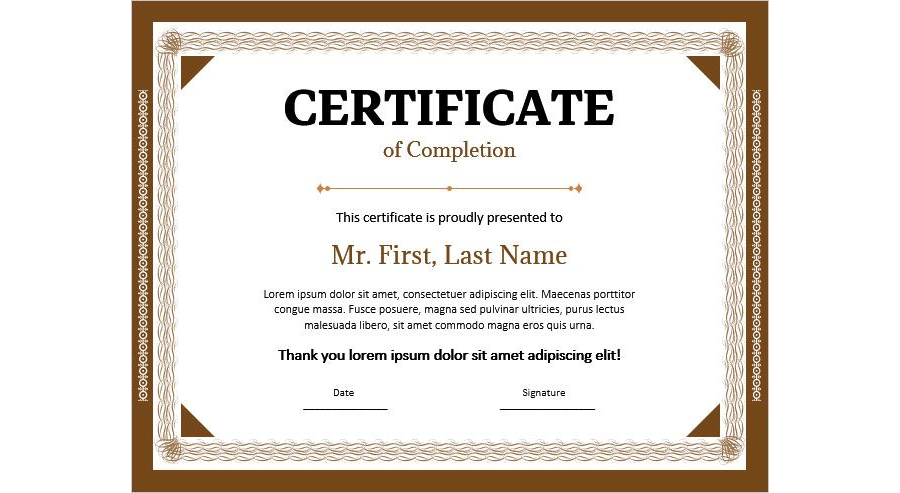 Project Completion Certificate Format in MS Word