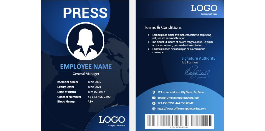 Download ID Card Template for Press Manager in MS Word