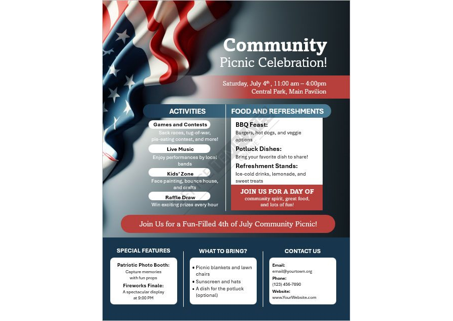 4th of July Community Picnic Flyer Template