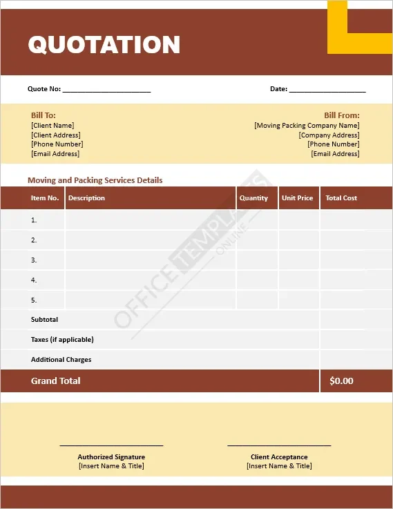 Moving and Packing Services Quotation Template