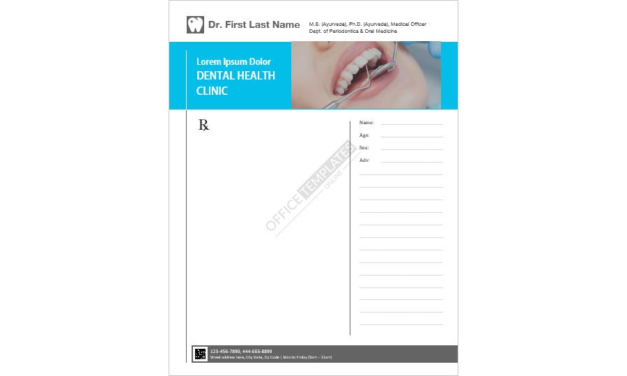 Dentist Prescription Pad Template for MS Word - 01