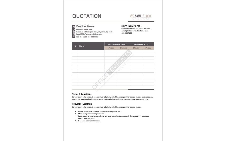 Hotel Quotation Format for MS Word
