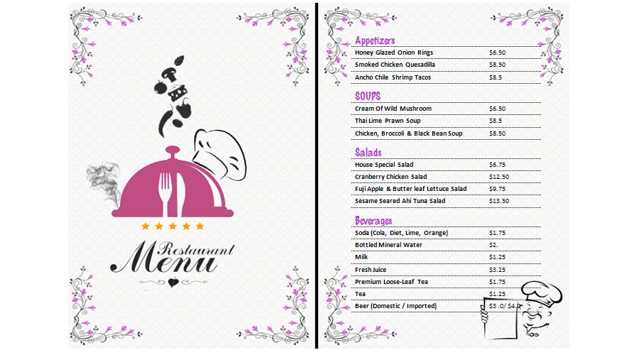Download Restaurant / Food & Drink Menu Template for MS Word
