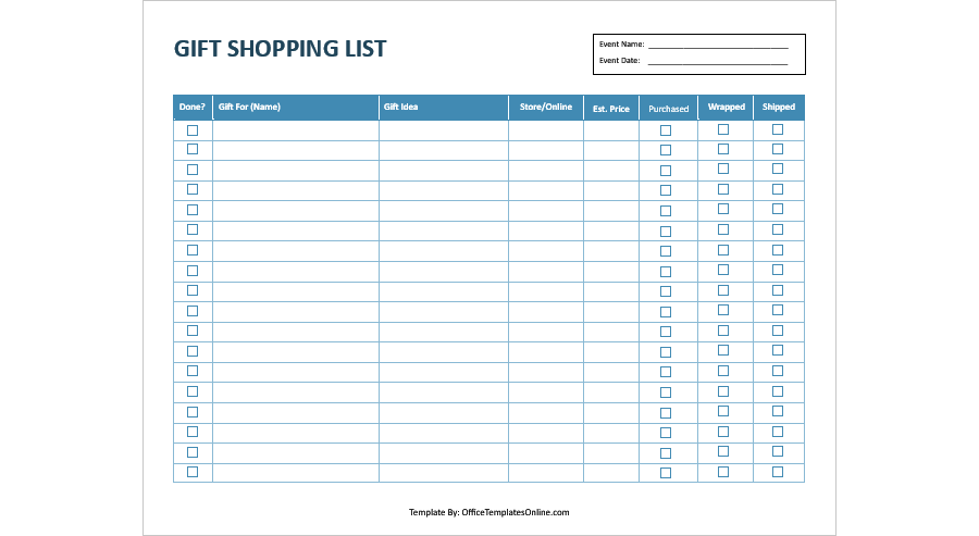 Download Gift Shopping List Template