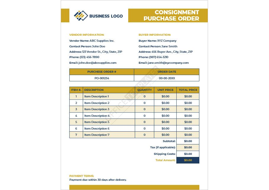 Consignment Purchase Order Template