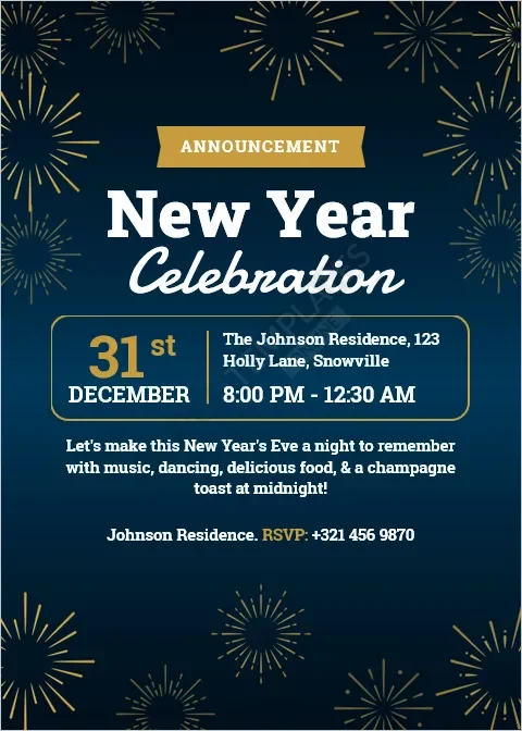 New Year Celebration Announcement Card Template