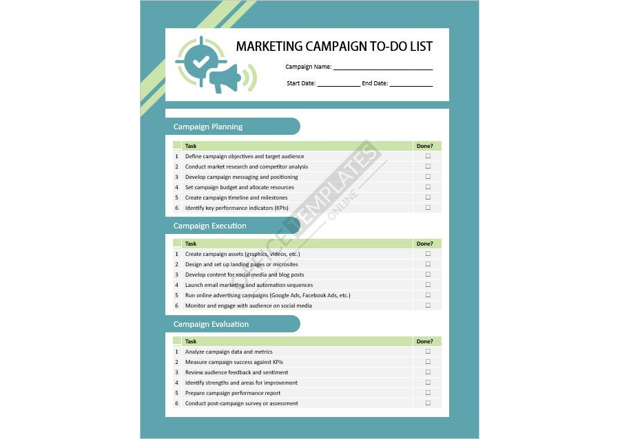 Marketing Campaign To-Do List Template in MS Word Format