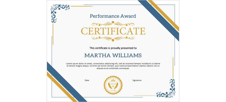 Download Performance Award Certificate Template