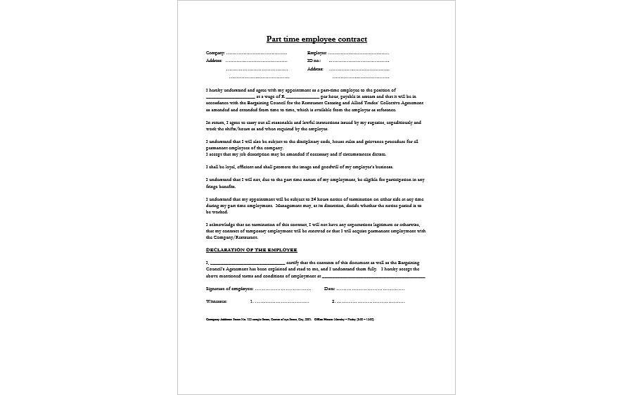 Part-time Employee Contract Template