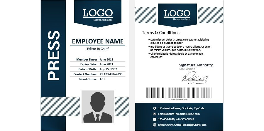 Download Identity Card Template for Press News Editor in MS Word